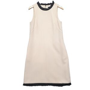 J. Crew Cream Black Sleeveless Ruffle Stretch Sheath Shift Dress Size 6 Tall